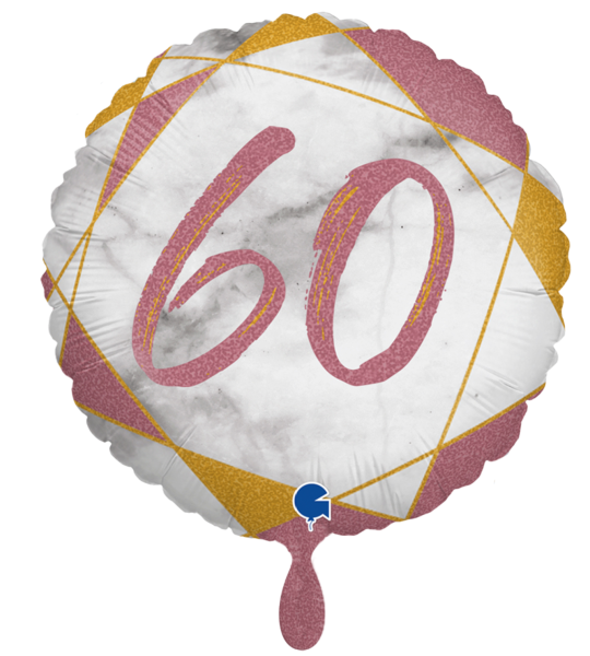 Folienballon - Marmoriert pink, Zahl 60 - ø 43cm